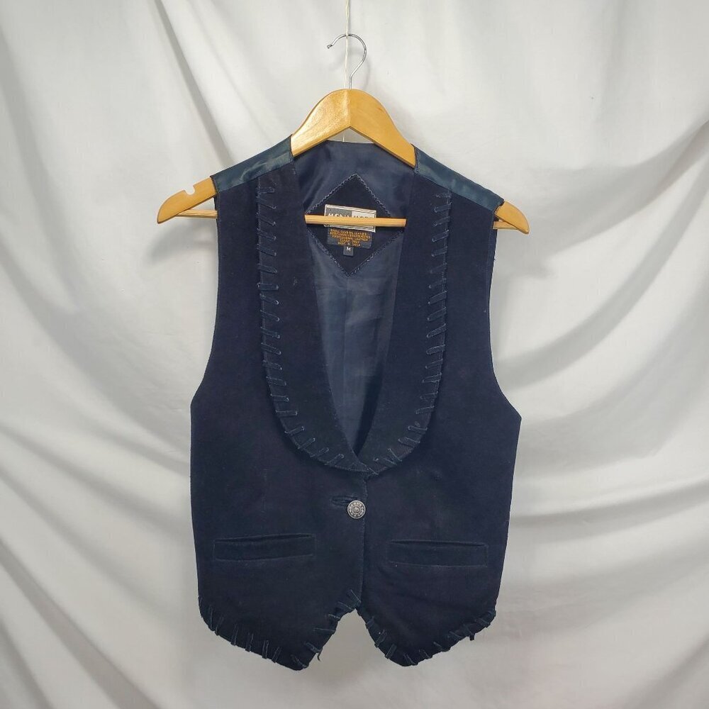 Mona Mode Women’s Black Vintage Genuine Suede Leather Moto Vest size M